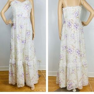 🪻✨Vintage ILGWU Floral Lace Maxi Dress Cottagecore Prairie Garden Spring Size 11